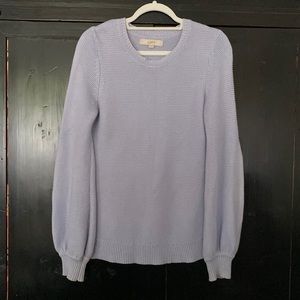LOFT Lilac Cotton Long Sleeve Knit Tunic Sweater Lantern / Bubble Sleeve, Small